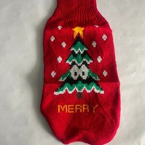 Red Christmas Dog Sweater With Merry Tree Design